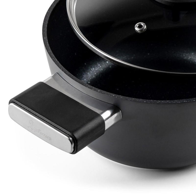 Cratiță Luigi Ferrero Regina FR-2040 20x10 cm, 2,5 l, Acoperire antiaderentă cu efect de marmură, Capac din sticlă cu orificiu pentru abur, Negru