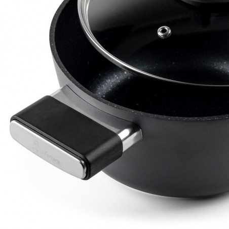 Cratiță Luigi Ferrero Regina FR-2040 20x10 cm, 2,5 l, Acoperire antiaderentă cu efect de marmură, Capac din sticlă cu orificiu pentru abur, Negru