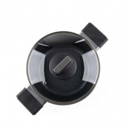 Cratiță Luigi Ferrero Regina FR-2040 20x10 cm, 2,5 l, Acoperire antiaderentă cu efect de marmură, Capac din sticlă cu orificiu pentru abur, Negru