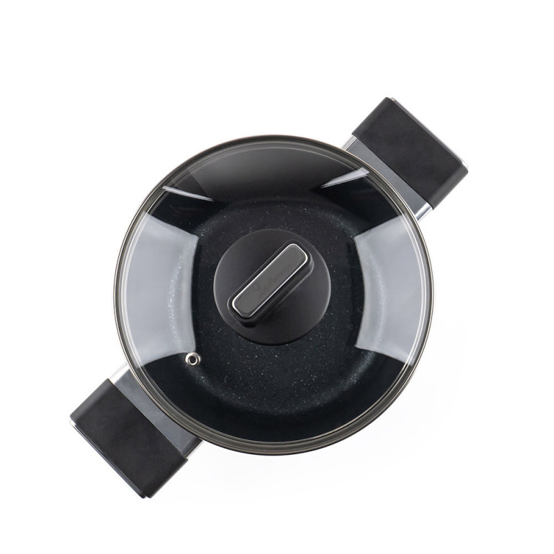 Cratiță Luigi Ferrero Regina FR-2040 20x10 cm, 2,5 l, Acoperire antiaderentă cu efect de marmură, Capac din sticlă cu orificiu pentru abur, Negru