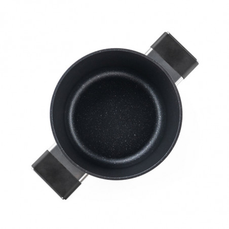 Cratiță Luigi Ferrero Regina FR-2040 20x10 cm, 2,5 l, Acoperire antiaderentă cu efect de marmură, Capac din sticlă cu orificiu pentru abur, Negru