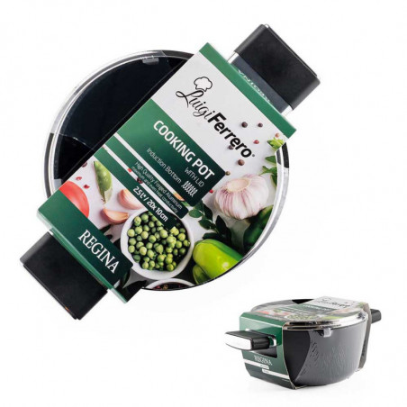 Cratiță Luigi Ferrero Regina FR-2040 20x10 cm, 2,5 l, Acoperire antiaderentă cu efect de marmură, Capac din sticlă cu orificiu pentru abur, Negru