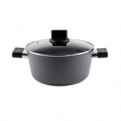 Cratiță Luigi Ferrero Regina FR-2440 24x11.5 cm, 4.3 l, Acoperire antiaderentă cu efect de marmură, Capac din sticlă cu gaură pentru abur, Negru