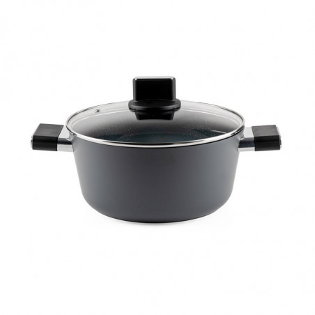 Cratiță Luigi Ferrero Regina FR-2440 24x11.5 cm, 4.3 l, Acoperire antiaderentă cu efect de marmură, Capac din sticlă cu gaură pentru abur, Negru