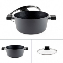 Cratiță Luigi Ferrero Regina FR-2440 24x11.5 cm, 4.3 l, Acoperire antiaderentă cu efect de marmură, Capac din sticlă cu gaură pentru abur, Negru