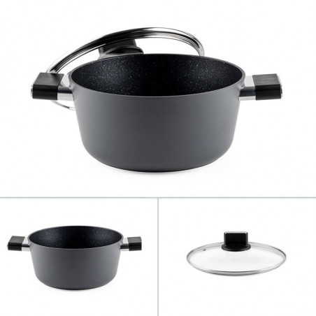 Cratiță Luigi Ferrero Regina FR-2440 24x11.5 cm, 4.3 l, Acoperire antiaderentă cu efect de marmură, Capac din sticlă cu gaură pentru abur, Negru