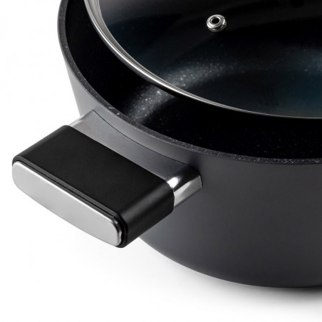 Cratiță Luigi Ferrero Regina FR-2440 24x11.5 cm, 4.3 l, Acoperire antiaderentă cu efect de marmură, Capac din sticlă cu gaură pentru abur, Negru