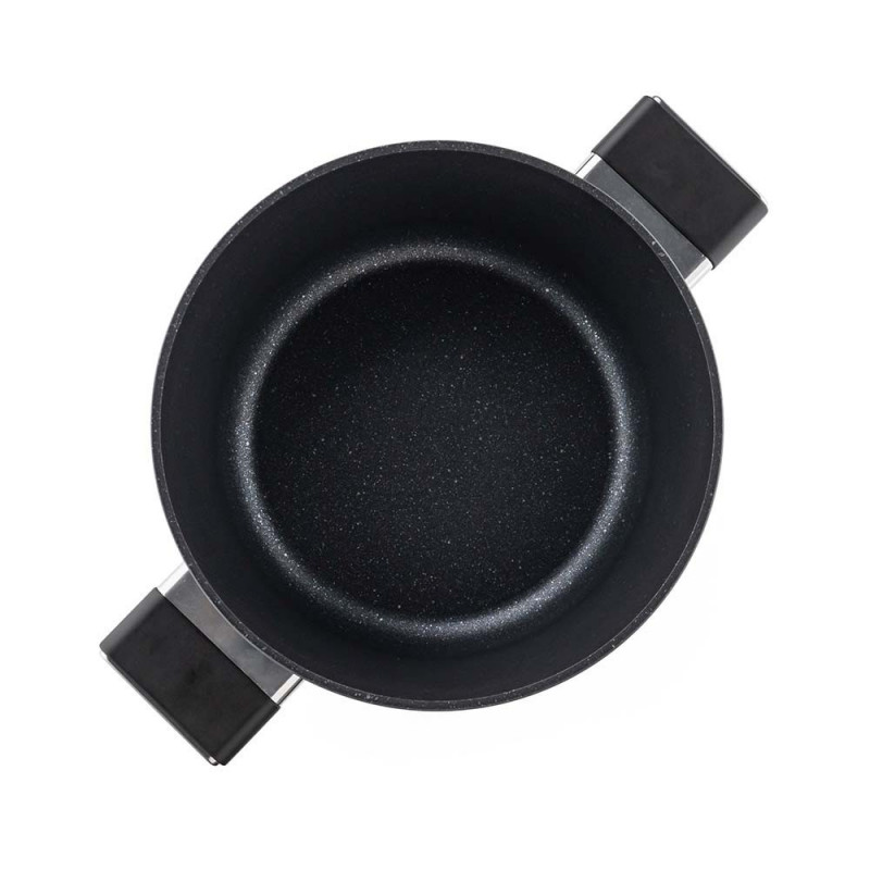 Cratiță Luigi Ferrero Regina FR-2440 24x11.5 cm, 4.3 l, Acoperire antiaderentă cu efect de marmură, Capac din sticlă cu gaură pentru abur, Negru