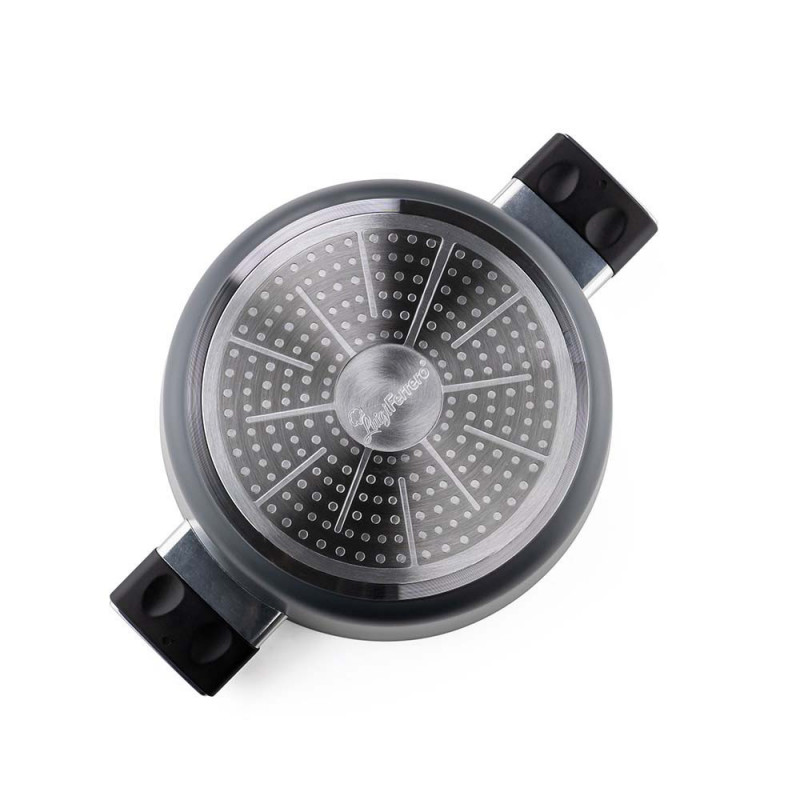 Cratiță Luigi Ferrero Regina FR-2440 24x11.5 cm, 4.3 l, Acoperire antiaderentă cu efect de marmură, Capac din sticlă cu gaură pentru abur, Negru