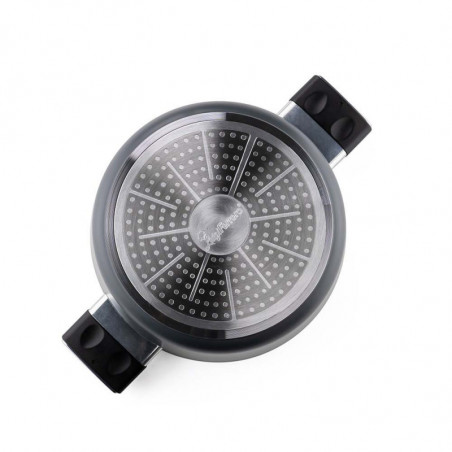 Cratiță Luigi Ferrero Regina FR-2440 24x11.5 cm, 4.3 l, Acoperire antiaderentă cu efect de marmură, Capac din sticlă cu gaură pentru abur, Negru