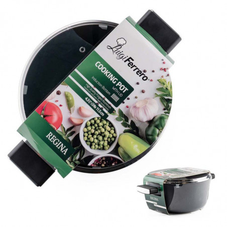 Cratiță Luigi Ferrero Regina FR-2440 24x11.5 cm, 4.3 l, Acoperire antiaderentă cu efect de marmură, Capac din sticlă cu gaură pentru abur, Negru