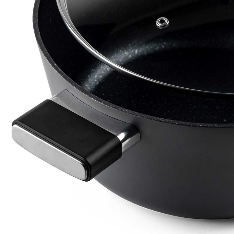 Cratiță Luigi Ferrero Regina FR-2840, 28x12.5 cm, 6.5 l, Acoperire neaderentă din marmură, Capac din sticlă cu orificiu pentru abur, Inducție, Negru