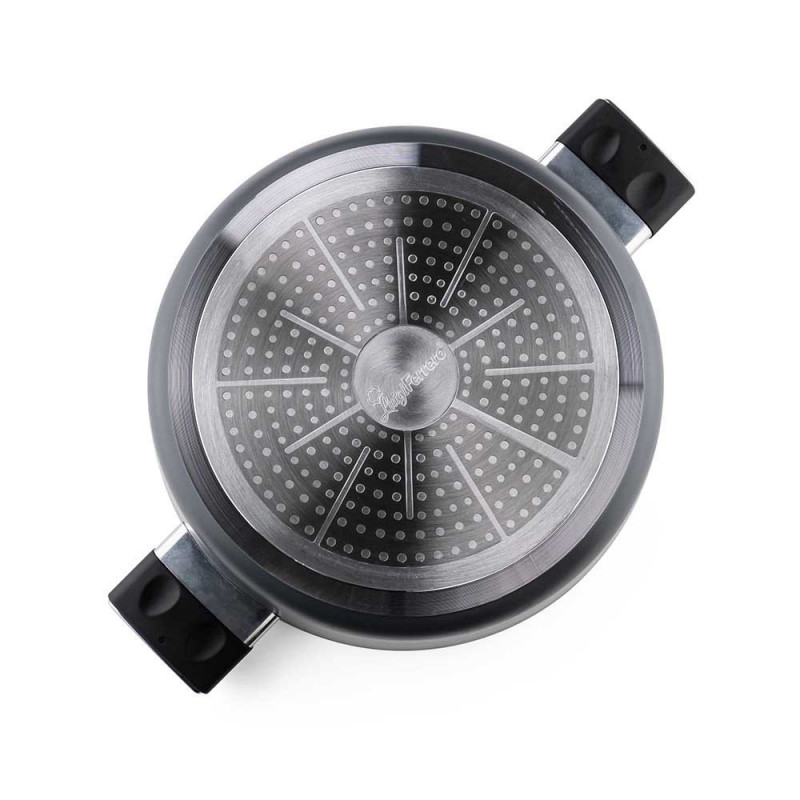 Cratiță Luigi Ferrero Regina FR-2840, 28x12.5 cm, 6.5 l, Acoperire neaderentă din marmură, Capac din sticlă cu orificiu pentru abur, Inducție, Negru