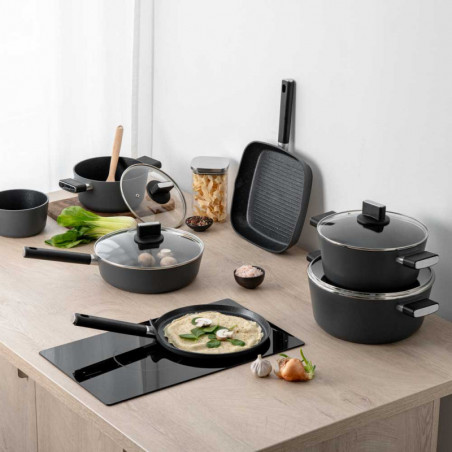 Cratiță Luigi Ferrero Regina FR-2840, 28x12.5 cm, 6.5 l, Acoperire neaderentă din marmură, Capac din sticlă cu orificiu pentru abur, Inducție, Negru