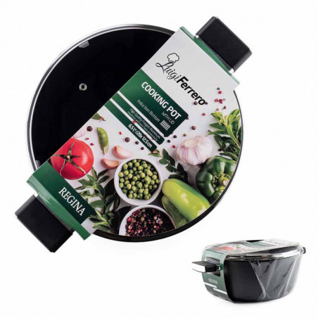 Cratiță Luigi Ferrero Regina FR-2840, 28x12.5 cm, 6.5 l, Acoperire neaderentă din marmură, Capac din sticlă cu orificiu pentru abur, Inducție, Negru