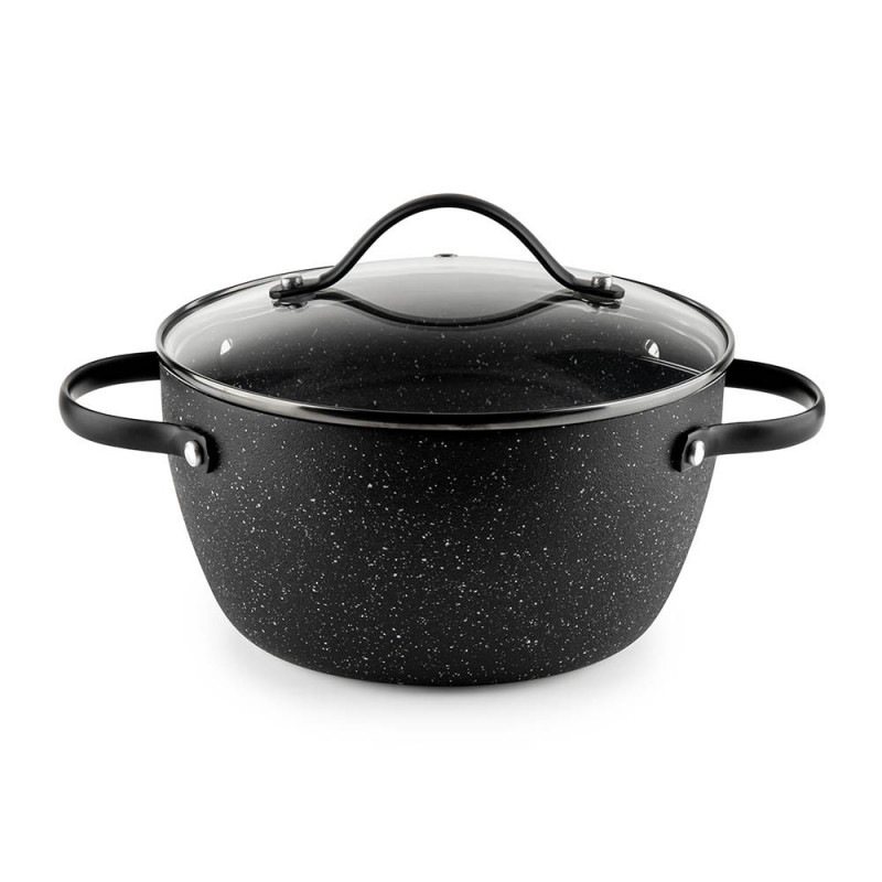 Cratiță Luigi Ferrero Symphony FR-2010, 20x10.5 cm, 2.6 l, Acoperire antiaderentă, Capac din sticlă cu gaură pentru abur, Mânere din oțel cu PVD, Inducție, Marmură neagră