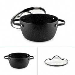 Cratiță Luigi Ferrero Symphony FR-2010, 20x10.5 cm, 2.6 l, Acoperire antiaderentă, Capac din sticlă cu gaură pentru abur, Mânere din oțel cu PVD, Inducție, Marmură neagră