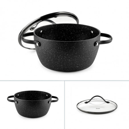 Cratiță Luigi Ferrero Symphony FR-2010, 20x10.5 cm, 2.6 l, Acoperire antiaderentă, Capac din sticlă cu gaură pentru abur, Mânere din oțel cu PVD, Inducție, Marmură neagră