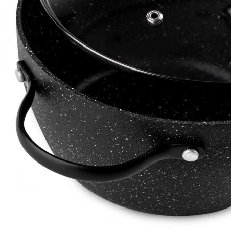 Cratiță Luigi Ferrero Symphony FR-2010, 20x10.5 cm, 2.6 l, Acoperire antiaderentă, Capac din sticlă cu gaură pentru abur, Mânere din oțel cu PVD, Inducție, Marmură neagră
