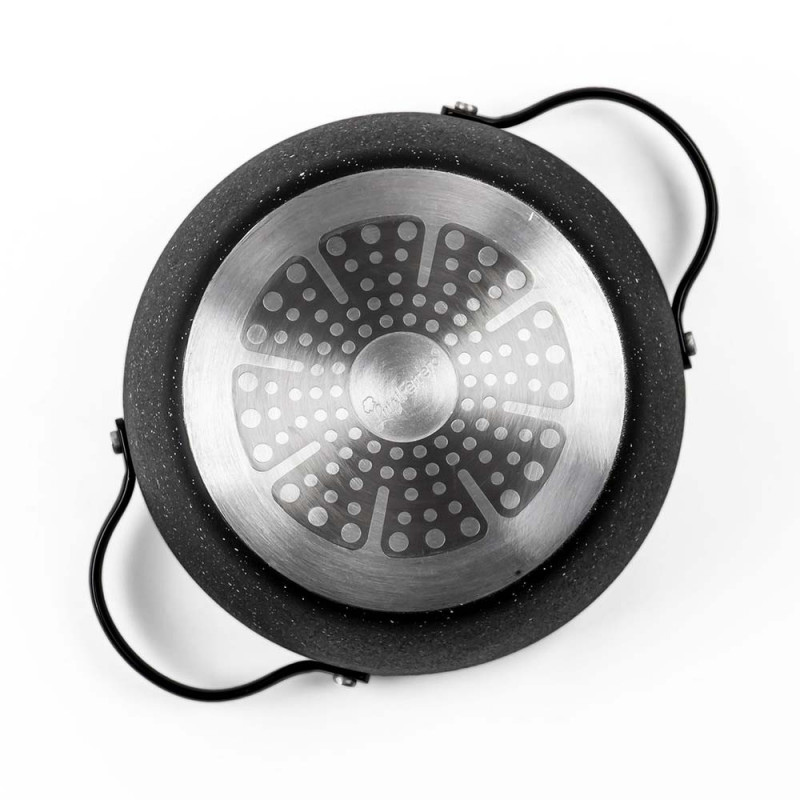 Cratiță Luigi Ferrero Symphony FR-2010, 20x10.5 cm, 2.6 l, Acoperire antiaderentă, Capac din sticlă cu gaură pentru abur, Mânere din oțel cu PVD, Inducție, Marmură neagră