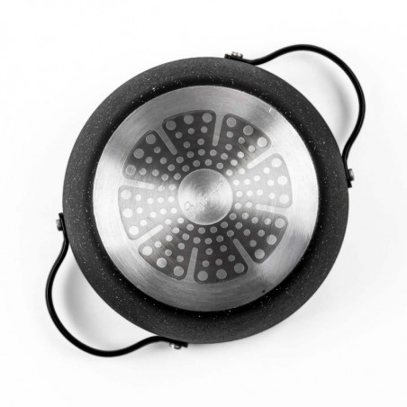 Cratiță Luigi Ferrero Symphony FR-2010, 20x10.5 cm, 2.6 l, Acoperire antiaderentă, Capac din sticlă cu gaură pentru abur, Mânere din oțel cu PVD, Inducție, Marmură neagră