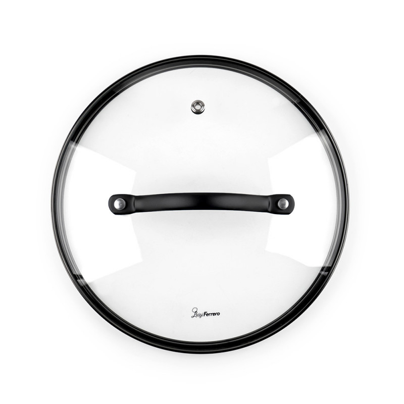 Cratiță Luigi Ferrero Symphony FR-2010, 20x10.5 cm, 2.6 l, Acoperire antiaderentă, Capac din sticlă cu gaură pentru abur, Mânere din oțel cu PVD, Inducție, Marmură neagră