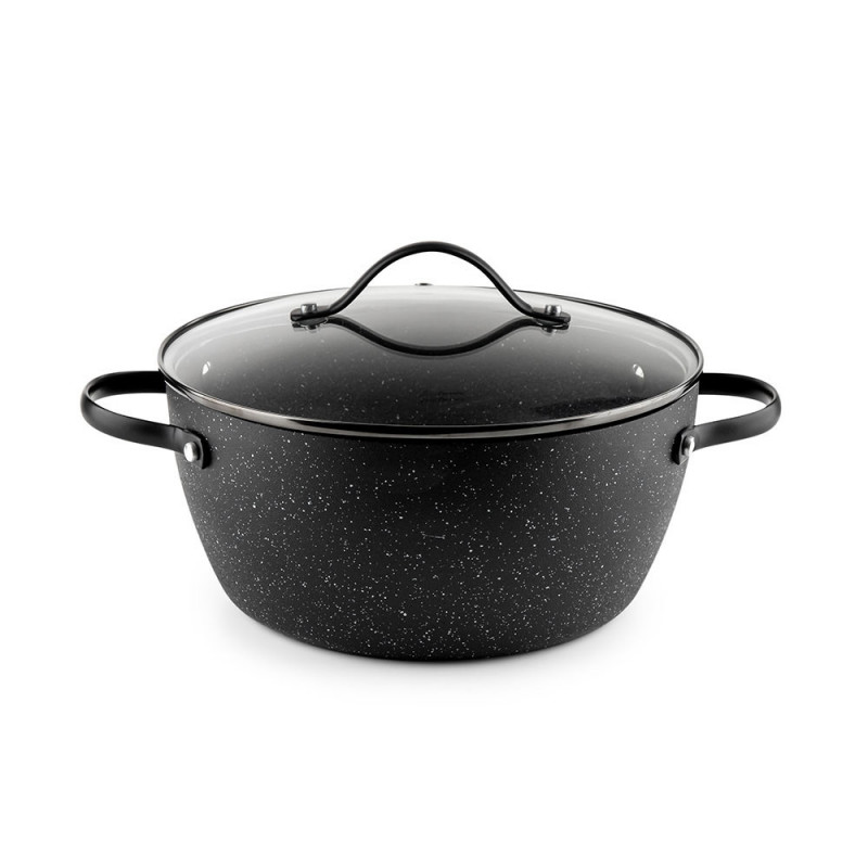 Cratiță Luigi Ferrero Symphony FR-2410, 24x11.5 cm, 4.3 l, Acoperire antiaderentă, Capac din sticlă cu gaură pentru abur, Mânere din oțel cu PVD, Inducție, Marmură neagră