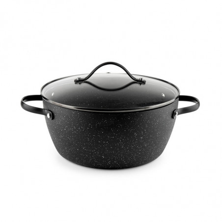 Cratiță Luigi Ferrero Symphony FR-2410, 24x11.5 cm, 4.3 l, Acoperire antiaderentă, Capac din sticlă cu gaură pentru abur, Mânere din oțel cu PVD, Inducție, Marmură neagră