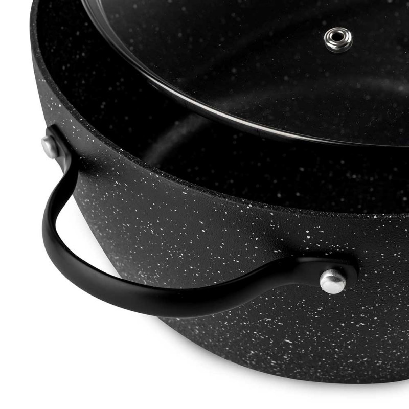 Cratiță Luigi Ferrero Symphony FR-2410, 24x11.5 cm, 4.3 l, Acoperire antiaderentă, Capac din sticlă cu gaură pentru abur, Mânere din oțel cu PVD, Inducție, Marmură neagră