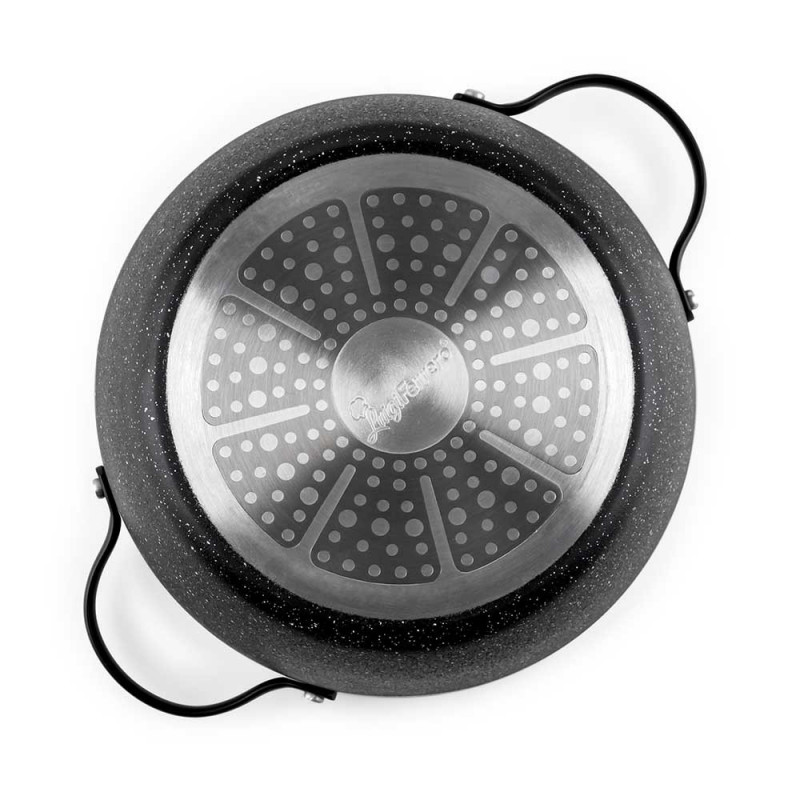 Cratiță Luigi Ferrero Symphony FR-2410, 24x11.5 cm, 4.3 l, Acoperire antiaderentă, Capac din sticlă cu gaură pentru abur, Mânere din oțel cu PVD, Inducție, Marmură neagră