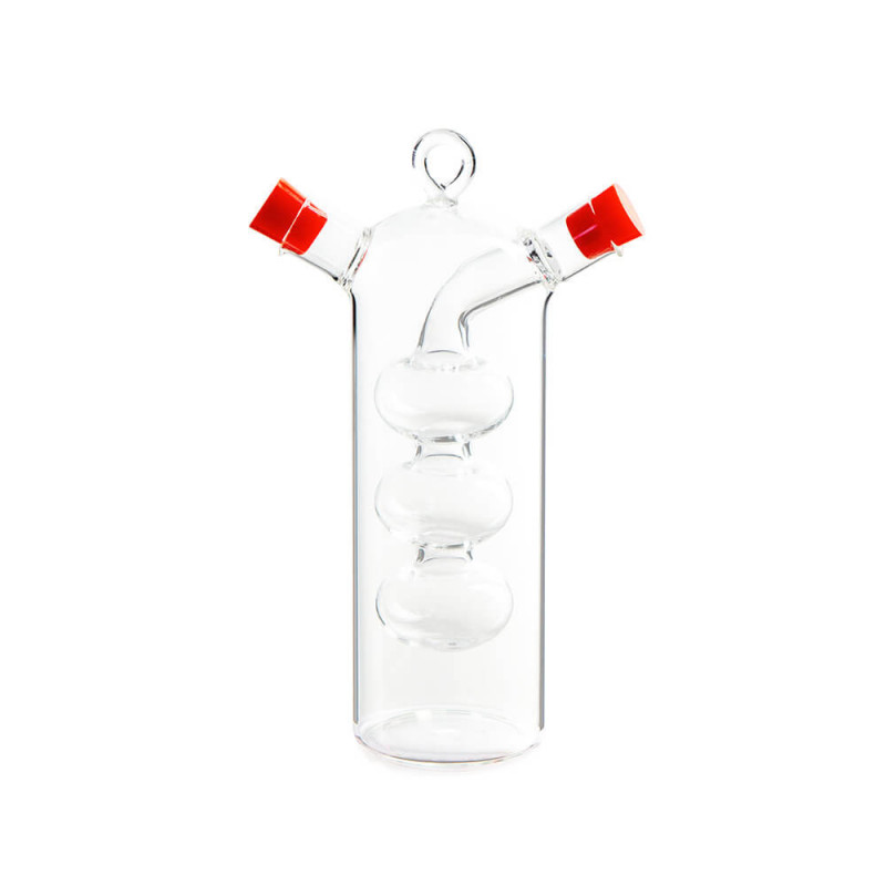 Recipient pentru oțet și ulei 2in1 Luigi Ferrero FR-6045, Două deschideri separate, Fără scurgeri, Sticlă, Transparent/roșu