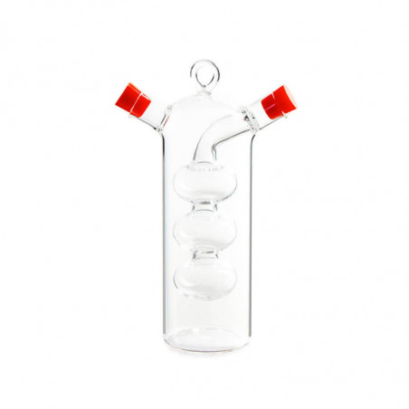 Recipient pentru oțet și ulei 2in1 Luigi Ferrero FR-6045, Două deschideri separate, Fără scurgeri, Sticlă, Transparent/roșu