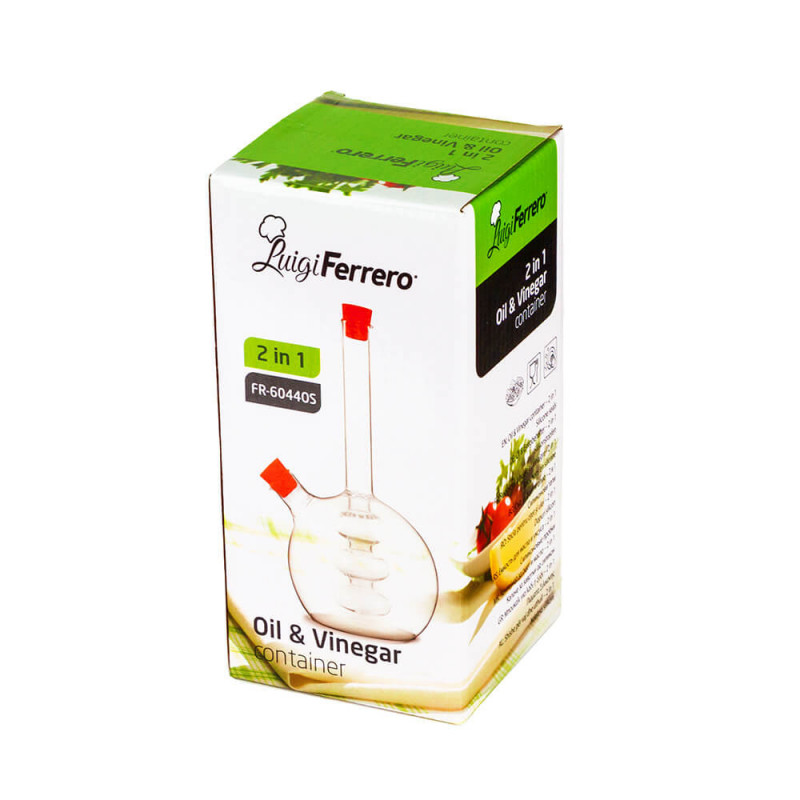 Recipient pentru oțet și ulei 2in1 Luigi Ferrero FR-6044, 20 cm, închidere ermetică, sticlă, portocaliu