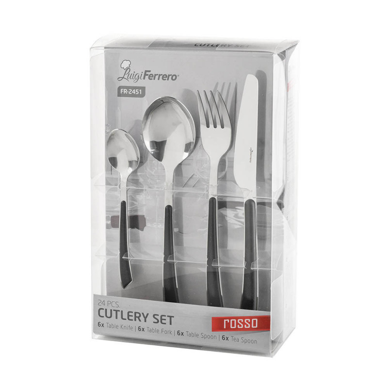 Set de 24 tacâmuri Luigi Ferrero Rosso FR-2451, Oțel inoxidabil, Negru/inox