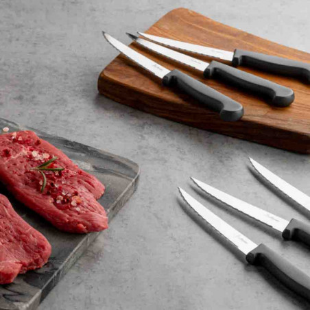Set de 6 cuțite de friptură Luigi Ferrero Prima FR-1258, Oțel inoxidabil, Curățare ușoară, Negru/inox