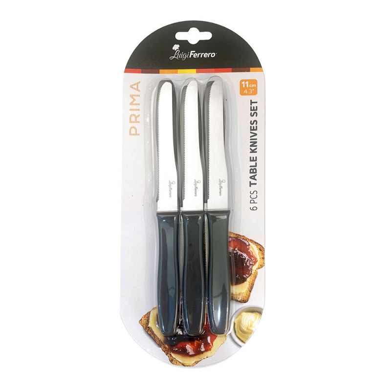 Set de 6 cuțite de masă Luigi Ferrero Prima FR-1265, Oțel inoxidabil, Curățare ușoară, Negru/inox