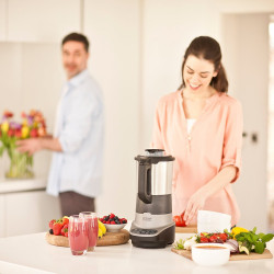 Blender si aparat preparare supa 2in1 Russell Hobbs 21480-56, 1200W, 1.75L, Incalzire, 8 programe, Alarma sonora, Sistem de siguranta, Mentinere la cald, Negru/Inox