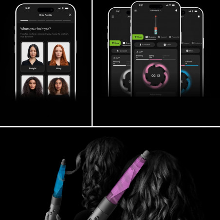 Ondulator Dyson HS08 Airwrap i.d.™ Curly+Coily CePa/Tz, 1300W, 13.5 l/s, Ondulare automată, Ionizare, 3 viteze, 3 temperaturi, Bluetooth, Patină ceramică/topaz