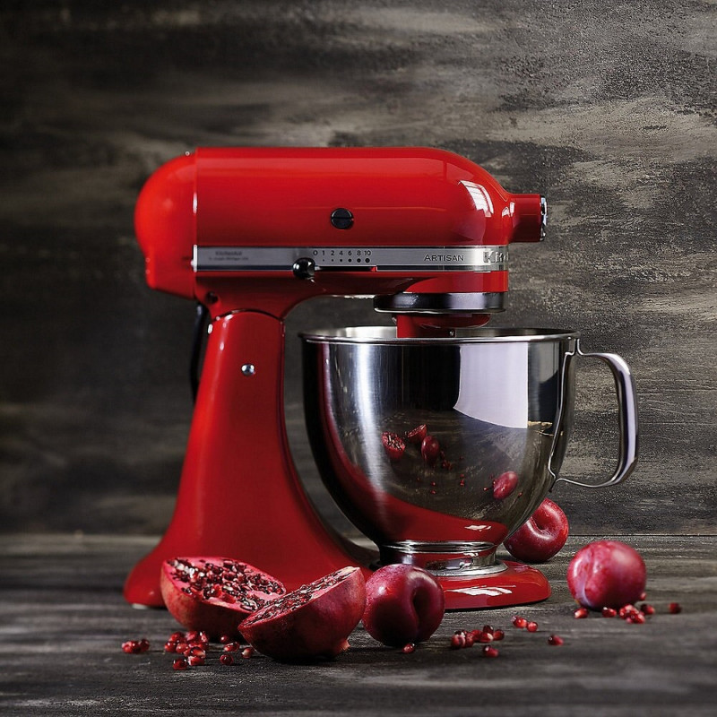 Robot de bucatarie KitchenAid Artisan Elegance 5KSM125EER, 300W, 4.8 litri, Actionare directa, 10 viteze, Rosu