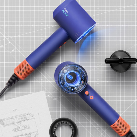 Uscator de par Dyson Supersonic Nural HD16 VnBu/Topaz, 1600W, 3 viteze, 4 temperaturi, Ioni negativi, 5 accesorii, Scalp Protector, Albastru/Topaz