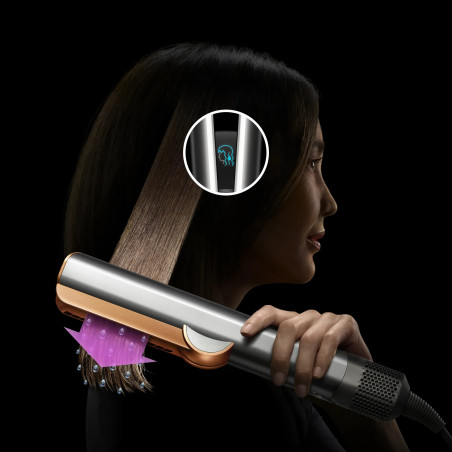 Placa de păr Dyson HT01 Airstrait CePk/RoGd, 1600W, Mach 140C, Ionizare, 6 niveluri de temperatură, Protecție pentru păr, Finisaj cupru, Afișaj LCD, Ceramică trandafir / aur roz