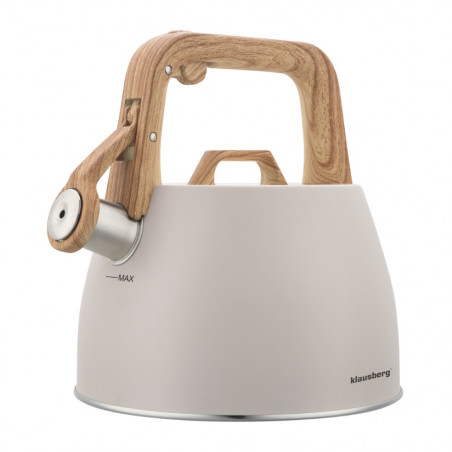 Ceainic cu fluier Klausberg KB-7917, 2,5 l, Maner izolat termic, Inductie, Bej