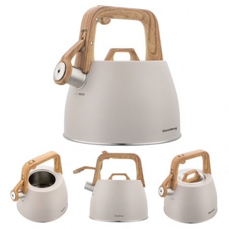 Ceainic cu fluier Klausberg KB-7917, 2,5 l, Maner izolat termic, Inductie, Bej
