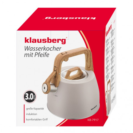 Ceainic cu fluier Klausberg KB-7917, 2,5 l, Maner izolat termic, Inductie, Bej