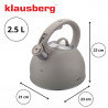 Ceainic cu fluier Klausberg KB-7912, 2.5 l, Maner cu efect de lemn, Inductie, Gri deschis