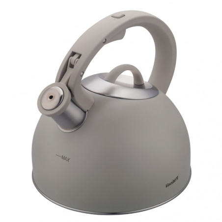 Ceainic cu fluier Klausberg KB-7912, 2.5 l, Maner cu efect de lemn, Inductie, Gri deschis