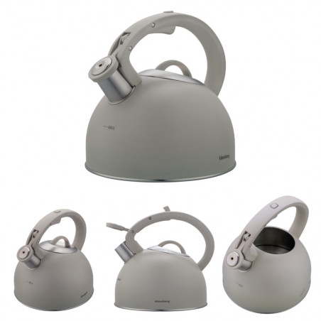Ceainic cu fluier Klausberg KB-7912, 2.5 l, Maner cu efect de lemn, Inductie, Gri deschis