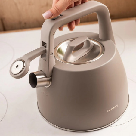 Ceainic cu fluier Klausberg KB 7916, 2.5 l, Maner izolat termic, Inductie, Inox