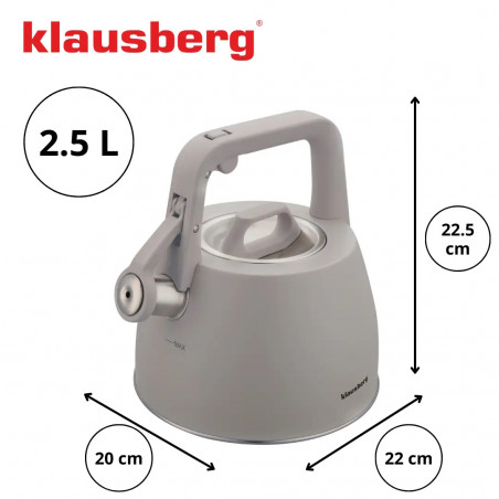 Ceainic cu fluier Klausberg KB 7916, 2.5 l, Maner izolat termic, Inductie, Inox