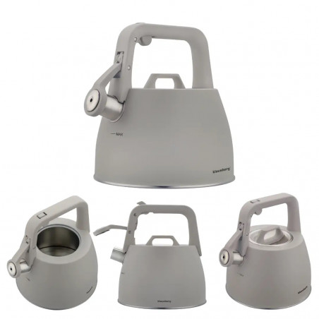 Ceainic cu fluier Klausberg KB 7916, 2.5 l, Maner izolat termic, Inductie, Inox